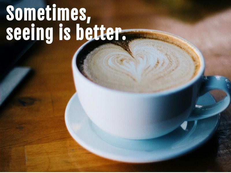 Close-up white coffee cup with heart-shaped latte art - Selecting the right images for your story - Image